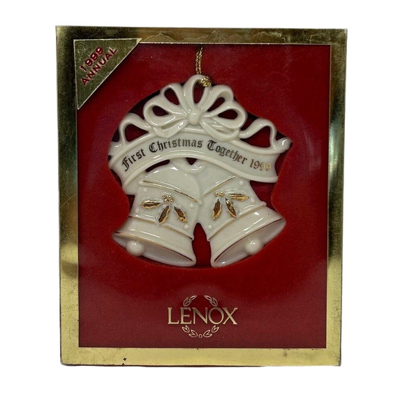 Lenox Ornament First Christmas Together 1999 Ivory Wedding Bells Marriage Vtg - Picture 1 of 6